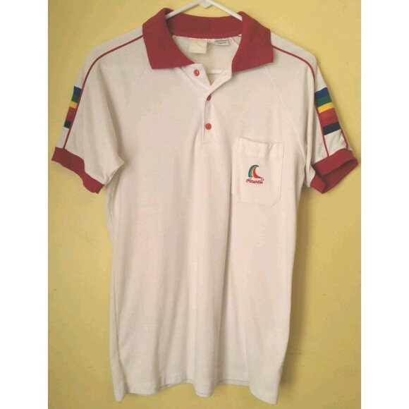 Vintage 1980's Hawaii Rainbow Warriors White Polo Shirt Thin Soft Men's Large - Picture 1 of 9